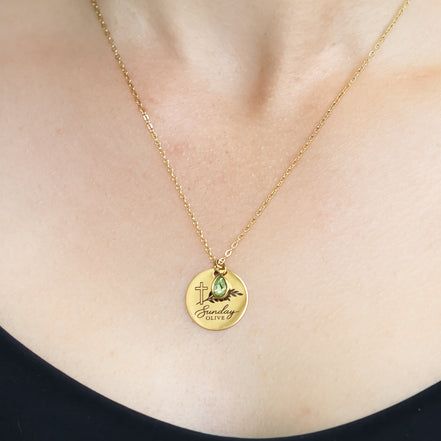 Sunday Olive Faith Pendant Stainless Steel Gold PVD Necklace