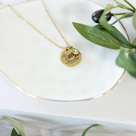Sunday Olive Faith Pendant Stainless Steel Gold PVD Necklace